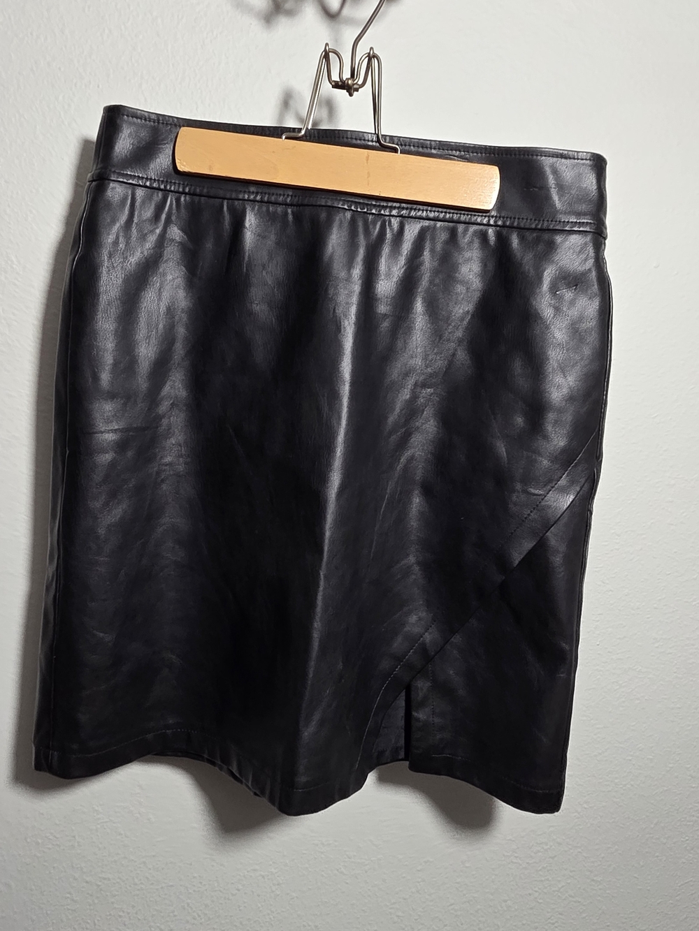 LOFT Black Faux Leather Mini Skirt with Wrap Detail